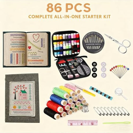 New DIY Embroidery Stitch Book Kit,86-Piece Sewing Tool Set,with 106 Illustrated Stitches,Step-by-Step Tutorials,Perfect Gift for Craft Lovers & Cross Stitch Enthusiasts Dhdgzq