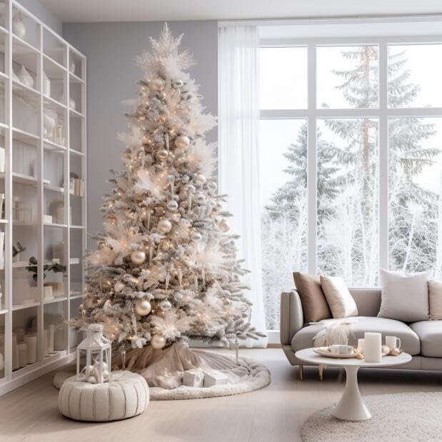 AOGU 48 Inch Faux Fur Christmas Tree Skirt White Plush Skirt for Merry Christmas Party Christmas Tree Decoration AOGU