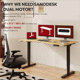 SANODESK Standing Desk 3 Stages Dual Motor 60 inch Whole-Piece Real Bamboo Desktop Height Adjustable Desk for Home Office Stand Up (Black Frame/ 60" Curved Natural Bamboo Top) SANODESK