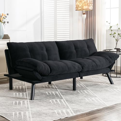KINFFICT Convertible Futon Sofa Couch Bed, Modern Memory Foam Sleeper Loveseat Sofa with Adjustable Armrests & Backrests, Comfy Love Seat for Living Room, Bedroom, Office, Apartment, Small Space KINFFICT