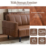 hausway 83”Faux Leather Futon Couch,Mid Century Modern Convertible Faux Leather Sofa with Adjustable Backrest,Storage Pocket,Wooden&Steel Frame for Office,Living Room,Space-Saving,Brown hausway