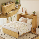 Jotirxe Full Murphy Bed Cabinet: Oak Cabinet Bed with Charging Station, Cube Murphy Beds with Drawers, Modern Hidden Beds for Small Spaces, Guest Room and Office Jotirxe