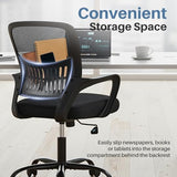 DUMOS Home Office Computer Chair - Ergonomic Mid Back Desk with Lumbar Support and Rocking Mode, Height Adjustable with Fixed Armrest, for Conference Meeting Room, 360° Swivel, Adults, Black DUMOS