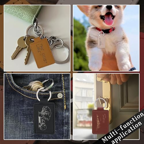 Tikjiua 15 Pcs PU Leather Keychain, 6 Colors Rectangular Leather Key Fob Kit, Laser Engraving Key Fob for Stamping Craft, Leather Keychain Blanks Making Tikjiua