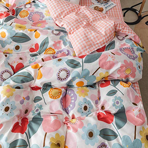 Floral Duvet Cover Twin, 100% Cotton 3 pcs Twin Flower Bedding Set, Garden Reversible Duvet Cover, with Zipper Closure, Breathable (No Comforter) CottonLife