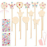 18pcs Fairy Wands Princess Fairy Wands Kit Princess Crafts Kid Birthday Party Supplies Make Your Own Wand Include Unfinished Wooden Fairys Wand Gem Stickers, Ribbons, Ideal for Kids 6+ Aphumedc