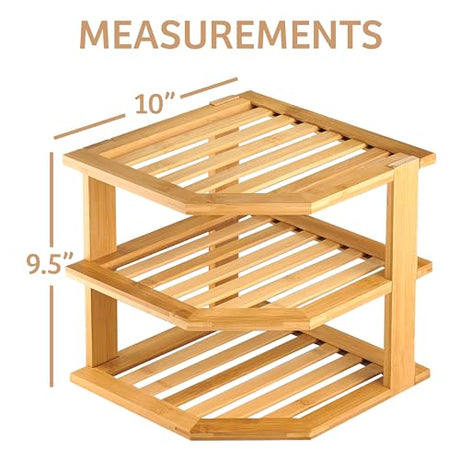 RoyalHouse Bamboo 3-Tier Corner Shelf Organizer for Countertop & Kitchen Cabinet, Space Organizer for Kitchen and Bathroom RoyalHouse