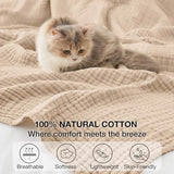 100% Cotton Muslin Blanket Queen 90" x 90", 6 Layers Breathable and Lightweight Cotton Throw Blanket for Bed, Soft Quilt Bedspread Coverlet, Gauze Blanket for Adults All Season, Beige Linen, Oatmeal Kozyhvn