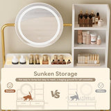 Dowinx Vanity Desk with LED Lighted Mirror & Power Outlet, White Vanity Desk with Adjustable 3 Lighting Modes, Small Vanity Desk for Bedroom, Makeup Vanity with Chair for Girl, Gold and White Dowinx