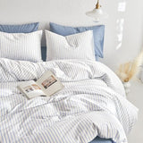 Wake In Cloud - Striped Cotton Duvet Cover Set, Ticking Stripe Vertical Pinstripe Farmhouse, 100% Washed Cotton Textured Percale Bedding Set, 3 Pieces, Blue White, Twin Size Wake In Cloud