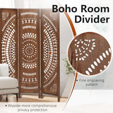 Aletheiawu Room Divider Panel, 6 Panel Boho Room Divider Wall, Wood Room Dividers and Folding Privacy Screens, Boho Room Partitions and Dividers for Bedroom, Dark Brown Aletheiawu