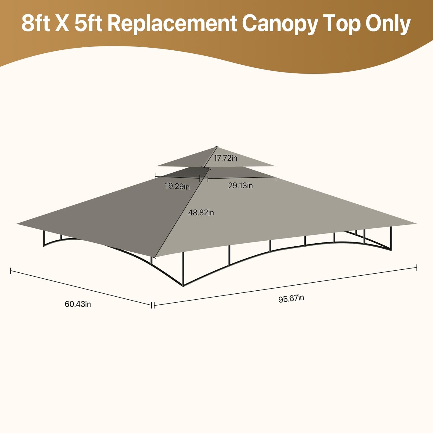 HETTRICK Replacement Canopy Patio Roof Top 5x8 Shelter Double Tiered BBQ Cover Easily Update for BBQ Cover Grill Shelter(Grey