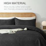 WURUIBO King/Cal King Quilt Set Black,Ultrasonic Embossed Bedspread, Lightweight Microfiber Coverlet, Modern Thin Bedding Set for All Season, 3 Piece(1 Quilt,2 Pillow Shams) WURUIBO