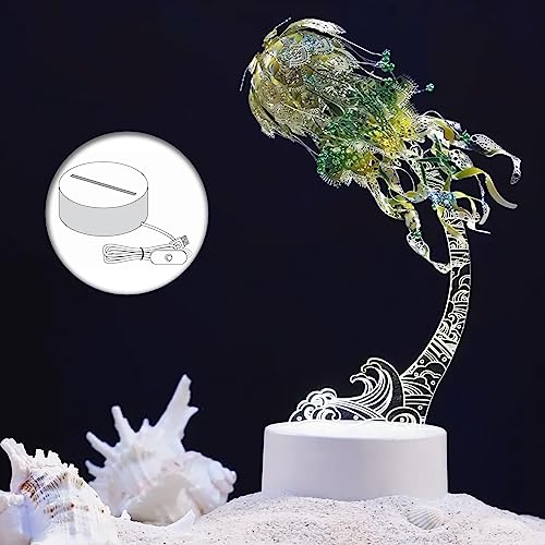 Piececool 3D Metal Puzzles for Adults - Marine Organism Jellyfish Night Light with USB Plug, Hobbies DIY Metal Arts & Crafts 3D Model Building Kits, Creative Gifts & Home Decor