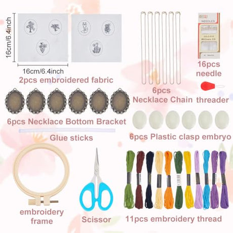 ACRNIGHEET 6Sets Flower Embroidery Pendant Kit, Mini Embroidery Kit for Adults, Animals Cross Stitch Kits for Beginner Include Hoop Stamped Floral Cloth Instructions, Adults Craft Kits Creative Gifts ACRNIGHEET