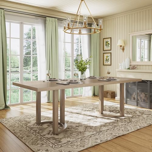 Christopher Knight Home Evat 95 Inch Dining Table for 6-8 People, Modern Kitchen Table with U-Shaped Legs, Large Wooden Rectangular Farmhouse Dinner Furniture for Dining Room, Home Office,Natural Ash Christopher Knight Home