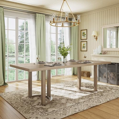 Christopher Knight Home Evat 95 Inch Dining Table for 6-8 People, Modern Kitchen Table with U-Shaped Legs, Large Wooden Rectangular Farmhouse Dinner Furniture for Dining Room, Home Office,Natural Ash Christopher Knight Home