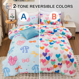 A Nice Night Full Size Bed in A Bag Bow Comforter Set for Kids,Quilt Bedding Set with Bowknot & Chic Polka Dot Pattern,Blue Background Room Decor for Girls A Nice Night
