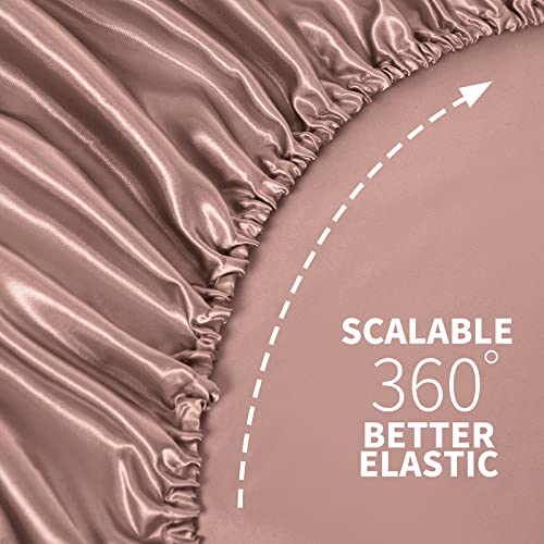 NSGZ Satin Fitted Sheet Full, Single Silky Fitted Sheet Only Soft Deep Pocket Bottom Bed Sheets, Wrinkle Free & Fade Resistant & Breathable Bottom Sheets- Champagne NSGZ