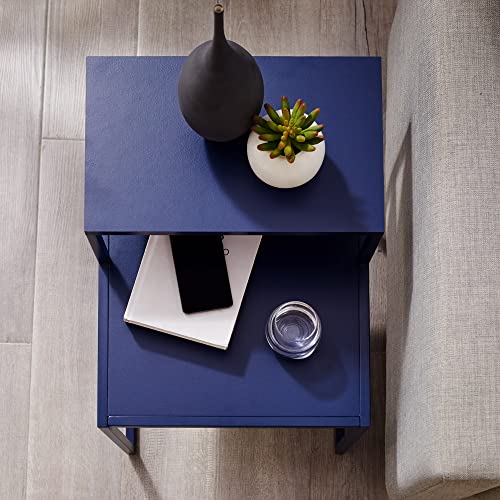 Walker Edison Modern Metal and Wood Tiered Side Table, 16 Inch, Blue - WoodArtSupply