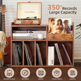 UODERS Record Player Stand, Large Record Player Table Cabinet with Open Vinyl Storage and Display Shelf Holds up to 350 Albums, Mid Century Wood Turntable for Living Room, Bedroom (Brown) UODERS