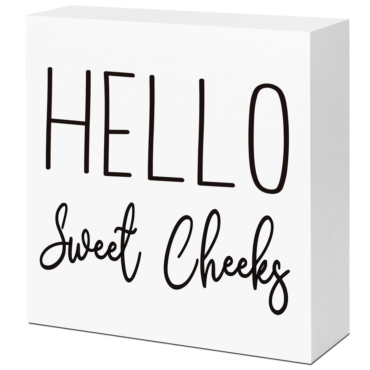 Funny Bathroom Wood Block Signs,Hello Sweet Cheeks Wooden Box Sign for Bathroom Shelf Toilet Restroom Home Tabletop Desk Decor,Rustic Bathroom Sign Decor LVQHI