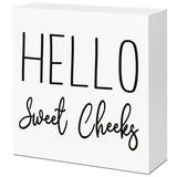 Funny Bathroom Wood Block Signs,Hello Sweet Cheeks Wooden Box Sign for Bathroom Shelf Toilet Restroom Home Tabletop Desk Decor,Rustic Bathroom Sign Decor LVQHI