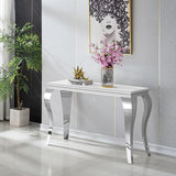 Modern Rectangular Silver Faux Marble Console Table, 0.71" Thick Faux Marble Top, 4 Stainless Steel Legs with Silver Mirrored Finish for Living Room (Silver6) ShopBOPP