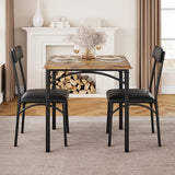 SLEKVERSA 3-Piece Dining Table Set for 2, Kitchen Table Set with 2 Upholstered Chairs, Square Dining Table Set for Apartment, Studio, Small Space, Brown SLEKVERSA