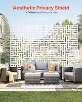 VEVOR Metal Privacy Screen, 47" W x 76" H Outdoor Privacy Screens 3-Panel, Freestanding Outdoor Divider with Stand, Decorative Garden Steel Privacy Fence for Balcony Patio Indoor Room Hot Tub White VEVOR