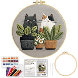 Cute Cat, Plants Patterns Embroidery Kits for Beginners,Adults Starter Cross Stitch Kit with Funny Animal Pattern,DIY Needlepoint Everything is Fine,Step by Step Instructions and Video Tutorial