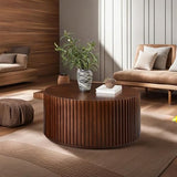 DS-HOMEPORT Round Wood Coffee Table for Living Room, Modern Handcraft Drum Coffee Table, Circle Wooden Coffee Table for Small Space Apartment, No Need Assembly(Espresso,31x31x16 in) DS-HOMEPORT