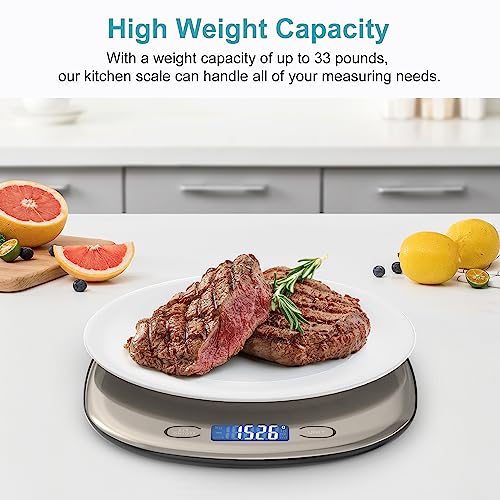 Ultrean High Capacity Food Scale, 33lb Rechargeable Digital Kitchen Scale with LCD Display, Slim & Lightweight Design, 1g Precise Graduation, Weight Grams and Ounces for Cooking, Baking & Meal Prep