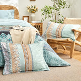 LXWORX Boho Comforter Set King Size Sage Green - 7 Pieces Bohemian Floral Striped Comforter and Sheet Set, Soft Bed in a Bag Complete Bedding Sets King Size for All Season (Sage Green,King) LXWORX