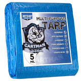 CARTMAN Finished Size 20x40 Feet Blue Poly Tarp 5 Mil Thick, Multipurpose Protective Cover for Camping, Tent, Boat, RV, Car CARTMAN