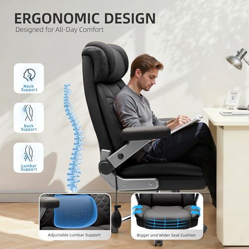 Office Chair Big and Tall, Desk Computer Chair for Heavy People, Oversized Executive Gaming Chair, Extra Wide 500LBS Ergonomic Comfy Office Chair with Adjustable Lumbar Support & 5D Flip Arms BestGlory