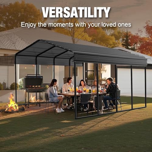 Big RED 10X15FT Metal Carport, Heavy Duty Steel Carport, Portable Garage with Enhanced Metal Frame, Outdoor Car Shelter for Car and Tractors BIG RED