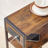HOOBRO 15.7" Narrow Console Table with Charging Station, 3 Tier Entryway Table for Small Space, Behind Couch Table, Sofa Table, for Entryway, Hallway, Living Room, Rustic Brown and Black BF42UXG01 HOOBRO