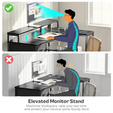 SUPERJARE 47 inch Reversible L Shaped Desk with LED Lights & Power Outlets, Computer Desk with Shelves & Monitor Stand, Gaming Desk with Drawer, Home Office Desk Corner Desk, Carbon Fiber Black SUPERJARE