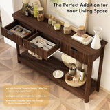 RUSTOWN Fluted Wood Console Table with 3 Drawers, Boho Narrow Behind Couch Entryway Table with Open Storage Shelf, Modern Sofa Table for Living Room, Foyer and Hallway (Dark Walnut) RUSTOWN