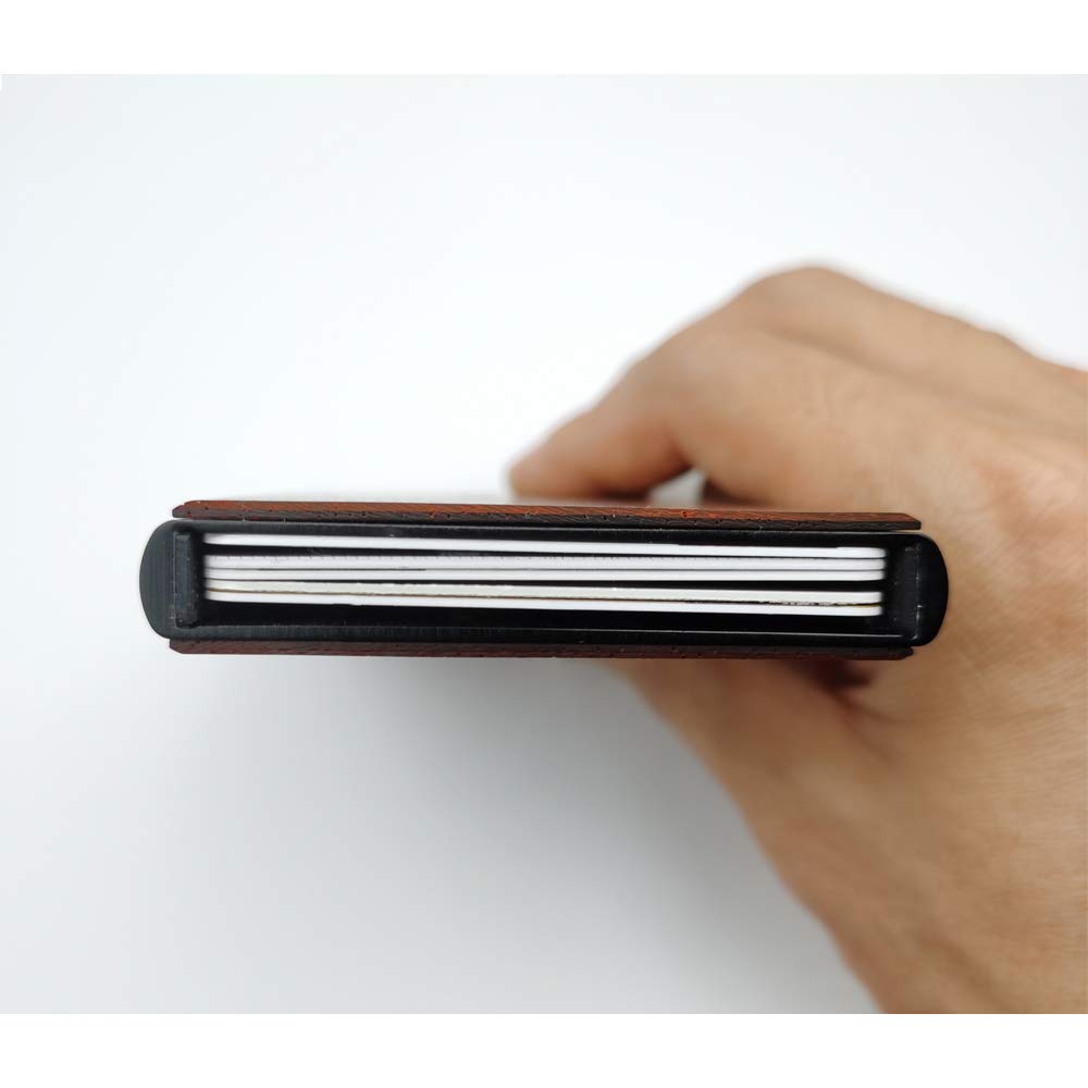 MOJIA Personalized Pop Up Wallet, Custom Engraved Wooden Metal Credit Card Holder for Men and Women, RFID Blocking Mini Bank Card Holder Case, Perfect Gifts (Walnut) MOJIA