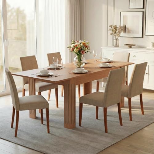 Sannwsg 54"-85" Extendable Dining Room Table, Expandable Dining Table for 4/6/8, Rectangular Kitchen Extendable Tables with 95" Runner Sannwsg