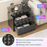 Dystler LED Nightstand Set of 2 with Charging Station,3 Drawers Night Stand with Lockable Hidden Storage,Smart Bedside Table with Human Sensor RGB Lights for Bedroom,Black Dystler
