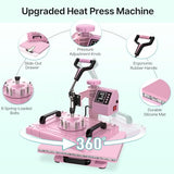 Slendor Heat Press Machine 12x15 inch, 5 in 1 360-Degree Swing Away Digital T Shirt Pressing Machine Multifunction Heat Transfer Sublimation Combo for T Shirts Mugs Hat Plate Cap Slendor