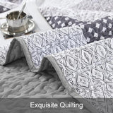 WONGS BEDDING Grey Quilt King Size, Bohemian Stripe Quilt Sets 3 Pieces Boho Quilted Bedspread Set Lightweight Microfiber Coverlet Bedding Set All Season (104"x90") WONGS BEDDING