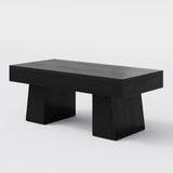LITTLE TREE Farmhouse Coffee Table, 47 Inches Wooden Rectangular Accent Center Tables with Thick Base, Modern Low Cocktail Tea Furniture for Living Room (Black) LITTLE TREE