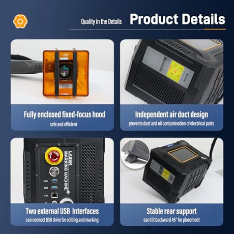 WTTTOOLS Handheld Fiber Laser Engraver 60W Laser Marking Machine MAX Portable Laser Marker Laser Engraving Machine with 150*150mm Lens Battery/AC Dual Power for Metal Non-Metal Material Class 1 0.39mW WTTTOOLS