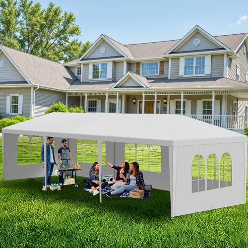 10'x30' Outdoor Party Canopy Tent with 5 Removable Sidewalls, White Gazebo with Transparent Windows, Rust-Resistant Shelter for Birthdays, Gatherings, Parties, Wedding, Events, BBQ OLLIDOT