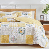 Joyreap 2 Pieces Floral Patchwork Quilt Set Twin, Yellow n White Flowers Design, Soft n Cozy Microfiber Quilt, Bedspread Bed Cover for All Season, 1 Quilt and 1 Pillow Sham- 68x86 inches Joyreap