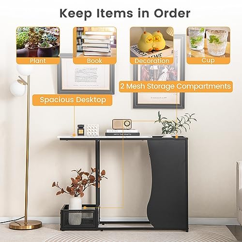 Giantex 43.5" Console Table for Entryway - Modern Entry Table with Faux Marble Top, 2 Mesh Storage Compartments, Metal Frame, Foyer Table, Narrow Sofa Table for Living Room, Hallway, White + Black Giantex